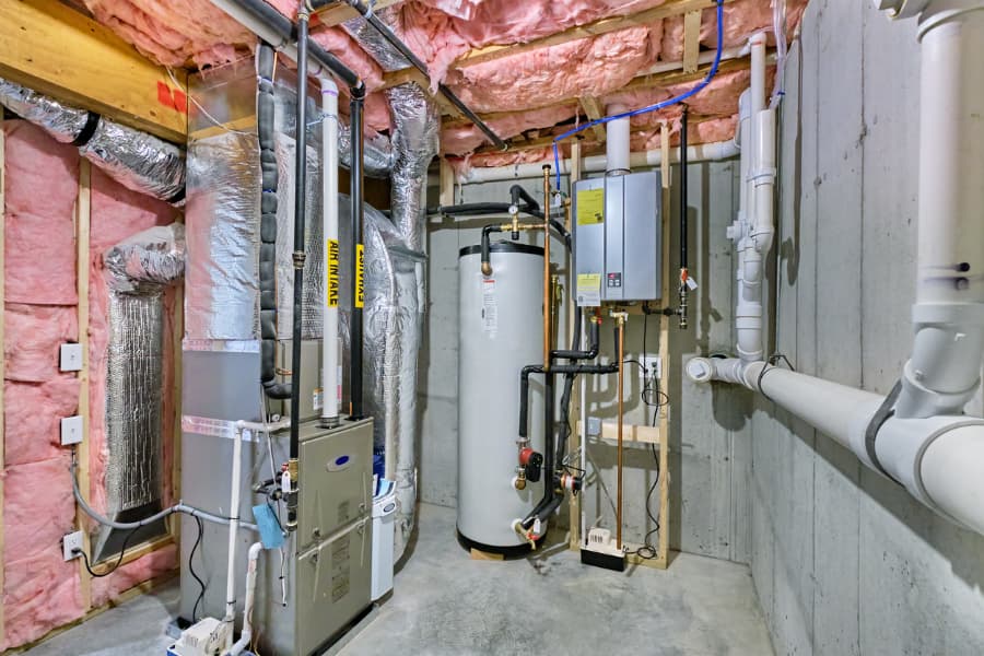 Heating system in unfinished basement